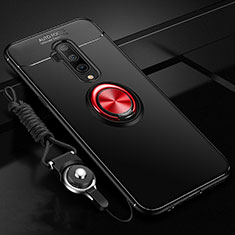 Custodia Silicone Ultra Sottile Morbida Cover con Magnetico Anello Supporto T03 per OnePlus 7T Pro Rosso e Nero