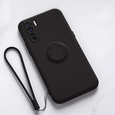 Custodia Silicone Ultra Sottile Morbida Cover con Magnetico Anello Supporto T03 per Oppo A91 Nero