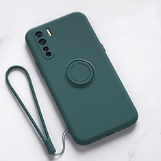Custodia Silicone Ultra Sottile Morbida Cover con Magnetico Anello Supporto T03 per Oppo A91 Verde