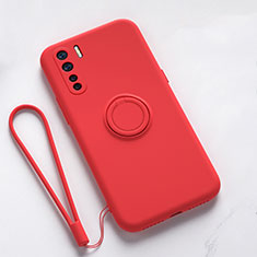 Custodia Silicone Ultra Sottile Morbida Cover con Magnetico Anello Supporto T03 per Oppo F15 Rosso