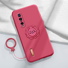 Custodia Silicone Ultra Sottile Morbida Cover con Magnetico Anello Supporto T03 per Oppo Find X2 Pro Rosso Rosa