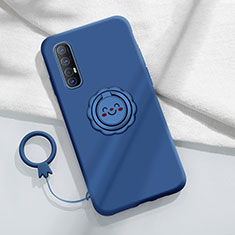 Custodia Silicone Ultra Sottile Morbida Cover con Magnetico Anello Supporto T03 per Oppo Reno3 Pro Blu