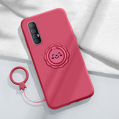 Custodia Silicone Ultra Sottile Morbida Cover con Magnetico Anello Supporto T03 per Oppo Reno3 Pro Rosso Rosa