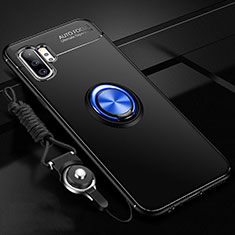 Custodia Silicone Ultra Sottile Morbida Cover con Magnetico Anello Supporto T03 per Samsung Galaxy Note 10 Plus Blu e Nero