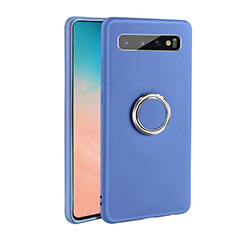 Custodia Silicone Ultra Sottile Morbida Cover con Magnetico Anello Supporto T03 per Samsung Galaxy S10 5G Blu