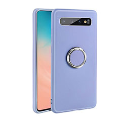 Custodia Silicone Ultra Sottile Morbida Cover con Magnetico Anello Supporto T03 per Samsung Galaxy S10 Viola