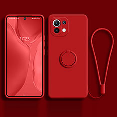 Custodia Silicone Ultra Sottile Morbida Cover con Magnetico Anello Supporto T03 per Xiaomi Mi 11 5G Rosso