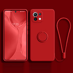 Custodia Silicone Ultra Sottile Morbida Cover con Magnetico Anello Supporto T03 per Xiaomi Mi 11 Lite 4G Rosso