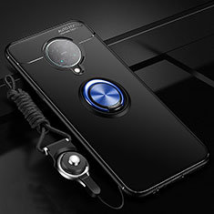 Custodia Silicone Ultra Sottile Morbida Cover con Magnetico Anello Supporto T03 per Xiaomi Redmi K30 Pro 5G Blu e Nero