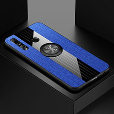 Custodia Silicone Ultra Sottile Morbida Cover con Magnetico Anello Supporto T04 per Huawei Honor 20 Lite Blu