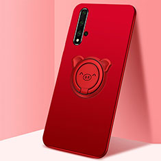 Custodia Silicone Ultra Sottile Morbida Cover con Magnetico Anello Supporto T04 per Huawei Honor 20 Rosso