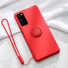 Custodia Silicone Ultra Sottile Morbida Cover con Magnetico Anello Supporto T04 per Huawei Honor V30 5G Rosso