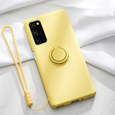 Custodia Silicone Ultra Sottile Morbida Cover con Magnetico Anello Supporto T04 per Huawei Honor V30 Pro 5G Giallo