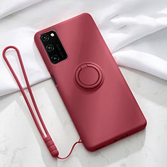 Custodia Silicone Ultra Sottile Morbida Cover con Magnetico Anello Supporto T04 per Huawei Honor V30 Pro 5G Rosso Rosa