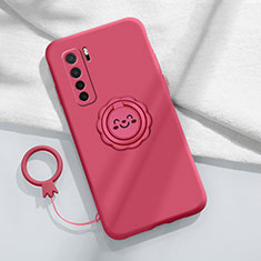 Custodia Silicone Ultra Sottile Morbida Cover con Magnetico Anello Supporto T04 per Huawei Nova 7 SE 5G Rosso Rosa
