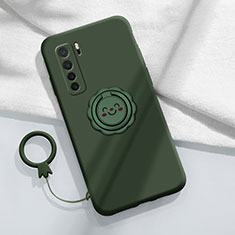 Custodia Silicone Ultra Sottile Morbida Cover con Magnetico Anello Supporto T04 per Huawei Nova 7 SE 5G Verde