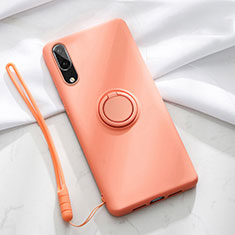 Custodia Silicone Ultra Sottile Morbida Cover con Magnetico Anello Supporto T04 per Huawei P20 Arancione