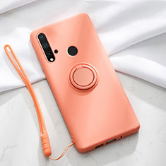 Custodia Silicone Ultra Sottile Morbida Cover con Magnetico Anello Supporto T04 per Huawei P20 Lite (2019) Arancione
