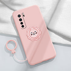 Custodia Silicone Ultra Sottile Morbida Cover con Magnetico Anello Supporto T04 per Huawei P40 Lite 5G Rosa