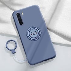 Custodia Silicone Ultra Sottile Morbida Cover con Magnetico Anello Supporto T04 per Oppo A91 Grigio