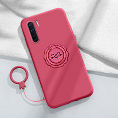 Custodia Silicone Ultra Sottile Morbida Cover con Magnetico Anello Supporto T04 per Oppo F15 Rosso Rosa