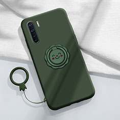 Custodia Silicone Ultra Sottile Morbida Cover con Magnetico Anello Supporto T04 per Oppo F15 Verde