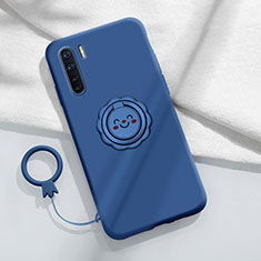 Custodia Silicone Ultra Sottile Morbida Cover con Magnetico Anello Supporto T04 per Oppo Find X2 Lite Blu