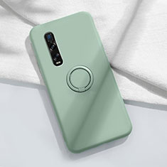 Custodia Silicone Ultra Sottile Morbida Cover con Magnetico Anello Supporto T04 per Oppo Find X2 Pro Ciano