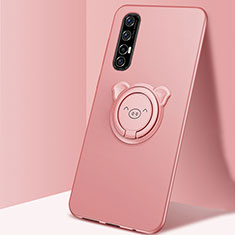 Custodia Silicone Ultra Sottile Morbida Cover con Magnetico Anello Supporto T04 per Oppo Reno3 Pro Oro Rosa