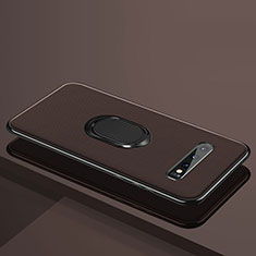 Custodia Silicone Ultra Sottile Morbida Cover con Magnetico Anello Supporto T04 per Samsung Galaxy S10 Plus Marrone