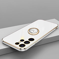Custodia Silicone Ultra Sottile Morbida Cover con Magnetico Anello Supporto T04 per Samsung Galaxy S21 Ultra 5G Bianco
