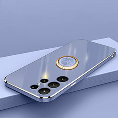 Custodia Silicone Ultra Sottile Morbida Cover con Magnetico Anello Supporto T04 per Samsung Galaxy S21 Ultra 5G Blu