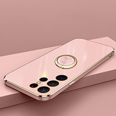 Custodia Silicone Ultra Sottile Morbida Cover con Magnetico Anello Supporto T04 per Samsung Galaxy S21 Ultra 5G Oro Rosa