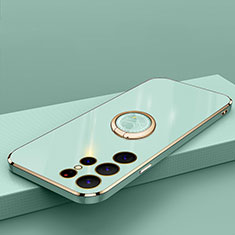 Custodia Silicone Ultra Sottile Morbida Cover con Magnetico Anello Supporto T04 per Samsung Galaxy S21 Ultra 5G Verde