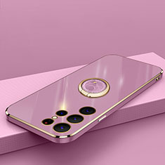 Custodia Silicone Ultra Sottile Morbida Cover con Magnetico Anello Supporto T04 per Samsung Galaxy S22 Ultra 5G Viola