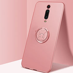 Custodia Silicone Ultra Sottile Morbida Cover con Magnetico Anello Supporto T04 per Xiaomi Mi 9T Rosa