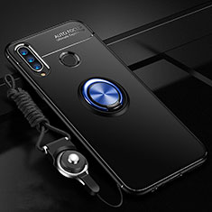 Custodia Silicone Ultra Sottile Morbida Cover con Magnetico Anello Supporto T05 per Huawei Honor 20E Blu e Nero