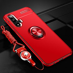 Custodia Silicone Ultra Sottile Morbida Cover con Magnetico Anello Supporto T05 per Huawei Nova 5 Pro Rosso