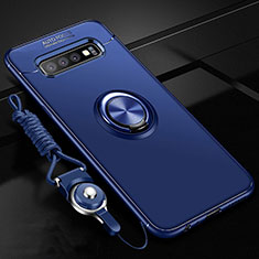Custodia Silicone Ultra Sottile Morbida Cover con Magnetico Anello Supporto T05 per Samsung Galaxy S10 Plus Blu