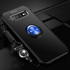 Custodia Silicone Ultra Sottile Morbida Cover con Magnetico Anello Supporto T05 per Samsung Galaxy S10 Plus Blu e Nero