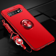 Custodia Silicone Ultra Sottile Morbida Cover con Magnetico Anello Supporto T05 per Samsung Galaxy S10 Plus Rosso