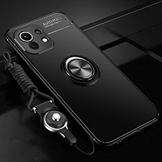 Custodia Silicone Ultra Sottile Morbida Cover con Magnetico Anello Supporto T05 per Xiaomi Mi 11 5G Nero
