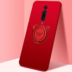 Custodia Silicone Ultra Sottile Morbida Cover con Magnetico Anello Supporto T05 per Xiaomi Mi 9T Rosso