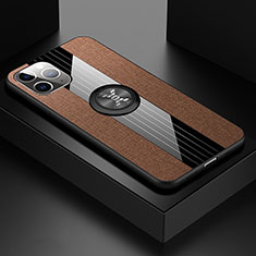 Custodia Silicone Ultra Sottile Morbida Cover con Magnetico Anello Supporto T06 per Apple iPhone 11 Pro Max Marrone