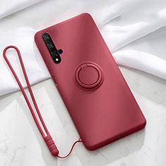 Custodia Silicone Ultra Sottile Morbida Cover con Magnetico Anello Supporto T06 per Huawei Honor 20 Rosso Rosa