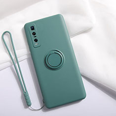 Custodia Silicone Ultra Sottile Morbida Cover con Magnetico Anello Supporto T06 per Oppo Find X2 Pro Verde