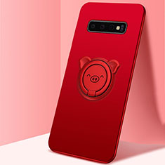 Custodia Silicone Ultra Sottile Morbida Cover con Magnetico Anello Supporto T06 per Samsung Galaxy S10 Plus Rosso