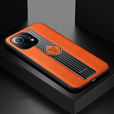 Custodia Silicone Ultra Sottile Morbida Cover con Magnetico Anello Supporto T06 per Xiaomi Mi 11 Lite 4G Arancione