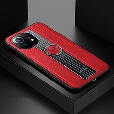 Custodia Silicone Ultra Sottile Morbida Cover con Magnetico Anello Supporto T06 per Xiaomi Mi 11 Lite 4G Rosso