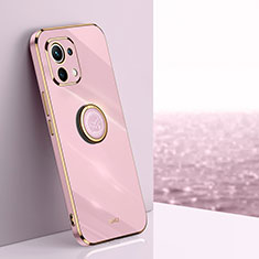 Custodia Silicone Ultra Sottile Morbida Cover con Magnetico Anello Supporto T07 per Xiaomi Mi 11 5G Rosa